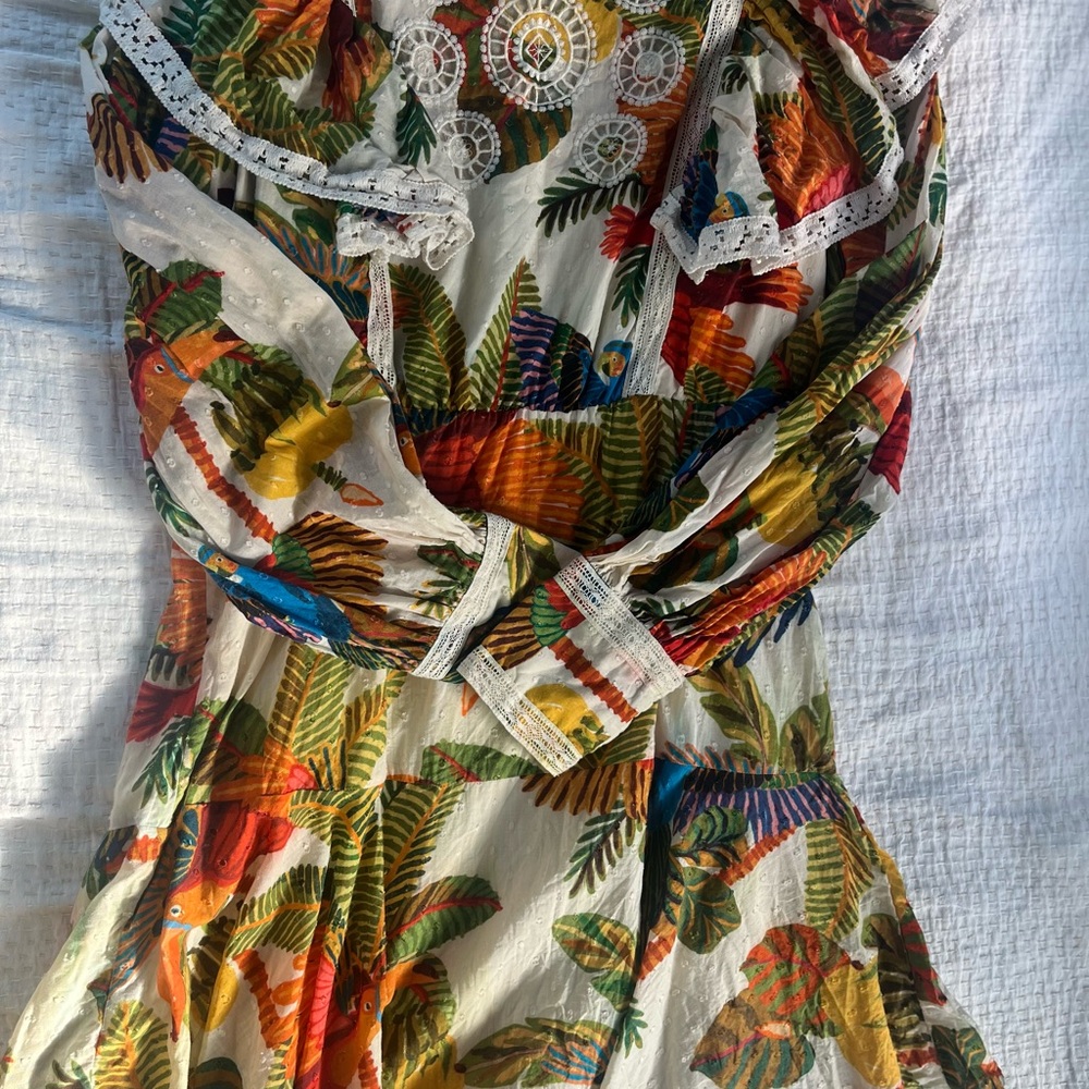 Farm Rio Ruffled printed Swiss-dot cotton mini dress - Picture 2 of 16